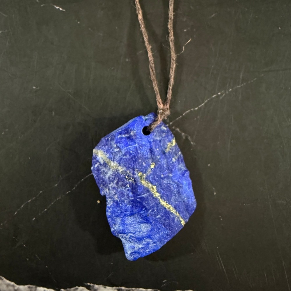 Unpolished Raw Lapis Lazuli Stone Corded 24in Pendant 1in X .75in